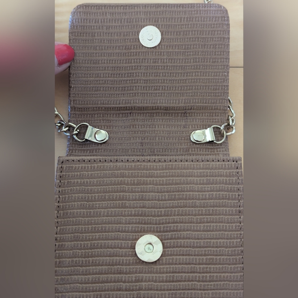 Tan Embossed Crossbody Phone Bag Gold Chain Mini Purse - Picture 4 of 11